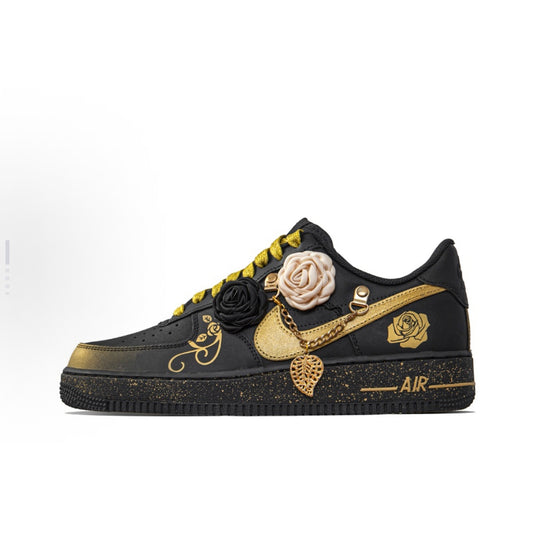 Black & Gold Rose Motif-Unisex Air Force 1 Low Custom