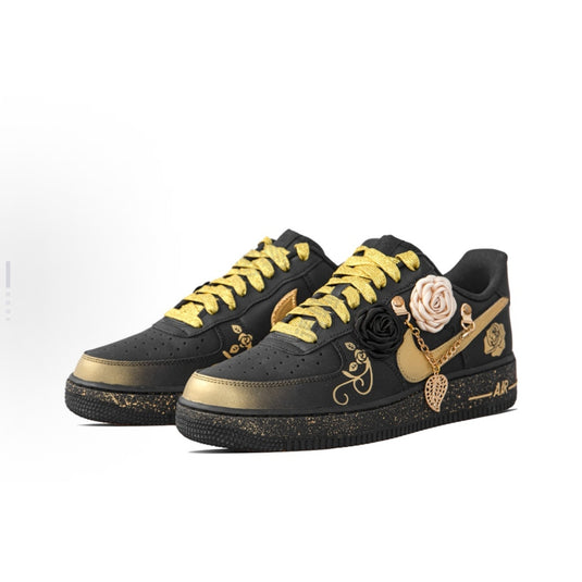 Black & Gold Rose Motif-Unisex Air Force 1 Low Custom