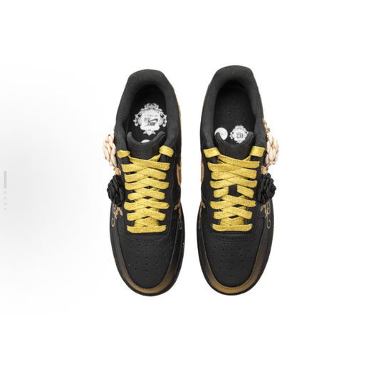 Black & Gold Rose Motif-Unisex Air Force 1 Low Custom