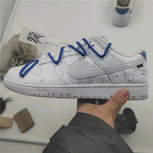 Blue Chinese Character Loong Pattern-Unisex Dunk Low Custom